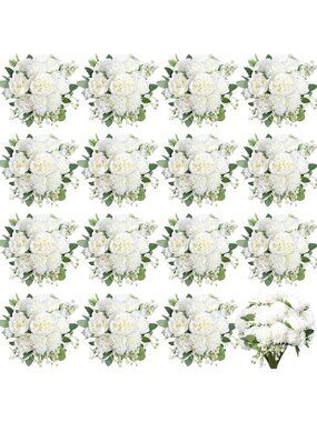 16 Bulk White Peonies Artificial Flowers - Lifelike Floral Decor for Home